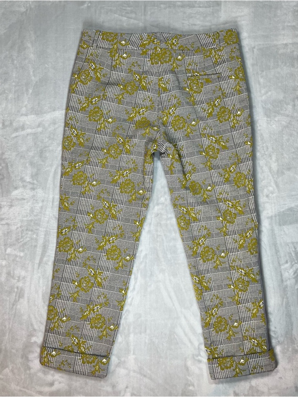 Silvia Tcherassi Yellow & Gray Plaid Floral Trousers - Picture 4 of 13